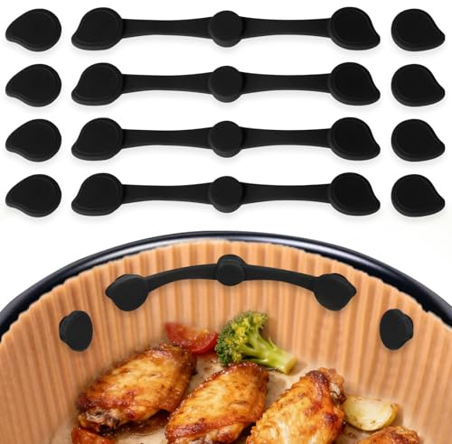 VINATO 12 Stück Magnete für Airfryer Backpapier, Airfryer Magnete Silikon Schnallefür Heißluftfritteuse, Magnetische Backpapier Befestigungsschnalle zum Kochen Backen in Heißluftfritteuse (Schwarz)
