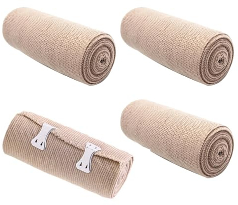 4-Pack Elastic Compression Bandages with Hook-and-Loop Closures for Joint Support, Reusable & Washable, 10cm Width, 1.7m Length