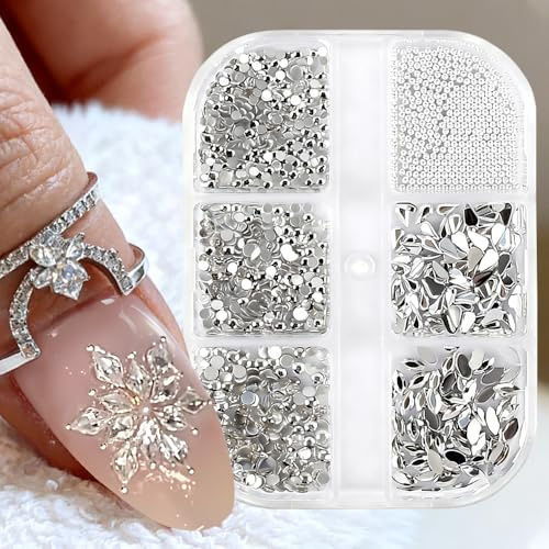 Bling Schneeflocken Strasssteine Nägel Charms Kaviar Perlen Kristalle Edelsteine Nail Charms Nägel Zubehör Winter Nail Art Rhinestones Nailart Dekosteine Nageldesign Glitzersteine zum Basteln