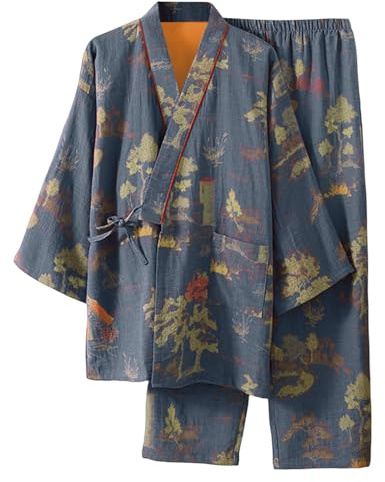 Générique Pyjama de style japonais en gaze de coton - Kimono Japonais - Vêtements de Nuit pour Hommes - Pyjamas décontractés