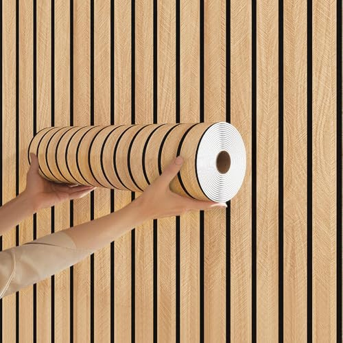 Wood Self-adhesive Wall Stickers Wood Grain Background Thickening Wallpaper, 40X300CM IXPE PVC Self-adhesive Stickers Roll Noise Reduction Wall Panels for Smooth Rough Surfaces (JSJM-04, 40X300CM)