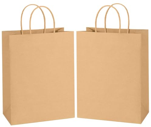 45 Stück Braun Papiertüten mit Henkel 23 x 12 x 30 cm Papiertragetaschen, Kraftpapier Geschenktüten mit Griffen Bulk, Tüten, Geschenktüten Papiertragetasche mit Kordelgriff für Partys, Verpackungen