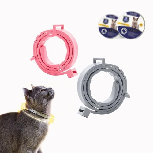 2PCS Cat Collar Set Safe,QIANSSE Waterproof Adjustable Collar for Cats with 16 Month Protection Fits Small Cats Over 7 Weeks 39cm