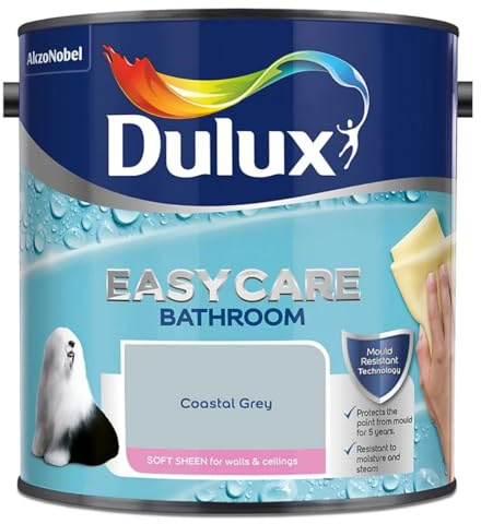 Coastal Grey Dulux Easycare Bathroom Soft Sheen Paint 2.5L – Moisture & Steam Resistant, Mould Protection, Washable Durable Finish for Bathroom Walls & Ceilings