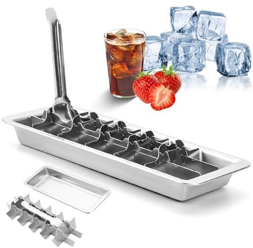 KBIBCK Eiswürfelform Edelstahl 18 Schlitzen, Eiswürfel Edelstahl mit Hebel und Kälteschonenden, Eiswürfelformen, Leicht zu Entnehmen, DIY Herstellung Verschiedener Wasser Getränke Whisky