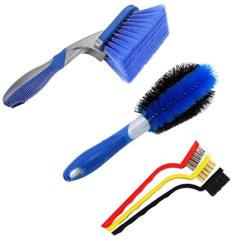 BPTZYLN 5 Pcs Car Wheel Cleaning Brush Sets, Car Wheel Brushes Motorbike Cleaning Kits Tyre Brush with Ergonomic Grip Handle, Suitable for Home Cars Trucks Motorcycles Bicycles Tires Rims Cleanings