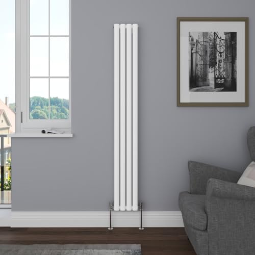 NRG Vertical 1800x236 Oval Column Designer Radiator Bathroom Central Heating Single Panel Gloss White | Central Heating, Heater Interior, High Heat Output, Bathroom, Living Room, Kitchen, Bedroom, Home