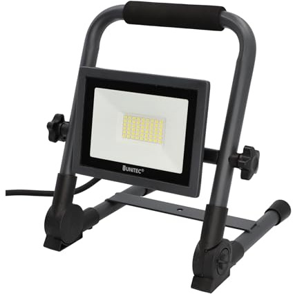 UNITEC LED-strålkastare bärbar 30 watt, 2 400 lumen, 3 meter matningskabel byggstrålkastare, 6 500 Kelvin, antracit, IP65, formgjuten aluminium, säkerhetsglas, energieffektivitetsklass A+
