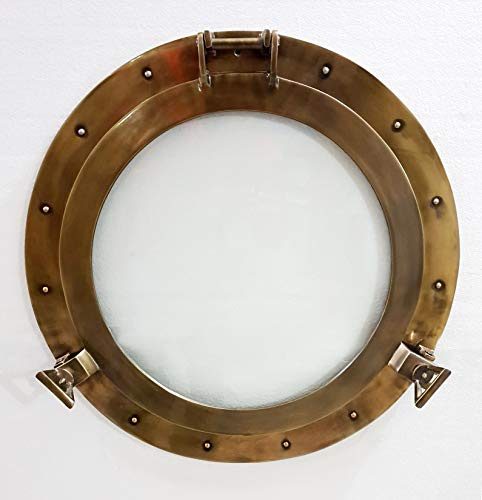 Home Decor - Porthole in Vetro con Finitura Marrone Anticato, 58 cm, Decorazione per la casa