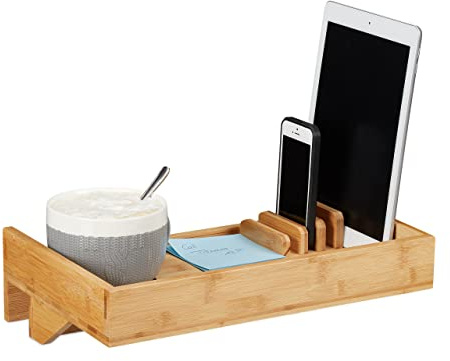 Relaxdays sängbricka bambu, serveringsbricka hopfällbara ben, lättskött frukostbricka, natur