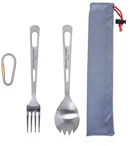 Boundless Voyage Outdoor Ultralight Titanium Spork Fork Camping Tableware Cutlery 2Pcs Set