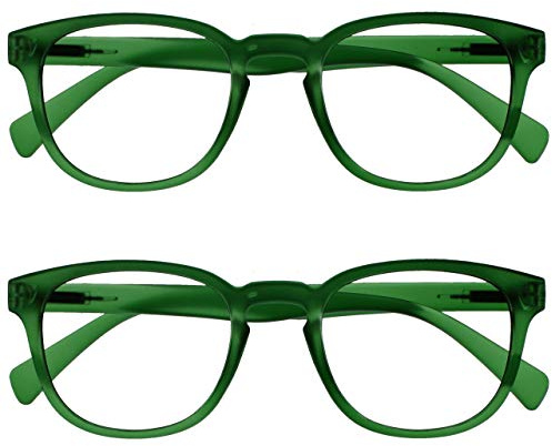 OPULIZE Pop Gafas de Lectura Pack de 2 Redondas Verde Musgo Mate Satinado Bisagras con Muelle Resistentes a los Arañazos Hombre Mujer RR2-6 +1.00