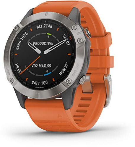 Garmin Fenix 6 Sapphire Multisport GPS Watch - Titanium with Orange Band