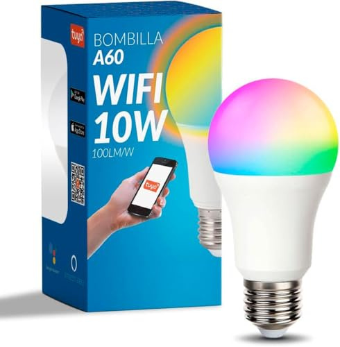 M Ledme - Bombilla LED Inteligente WiFi A60 10W (Eq. 90 W) casquillo E27, sin necesidad de Hub, Regulable en intensidad, Luz Blanca y de Colores (RGB+CCT), compatible con Alexa y Google Home, LM7141
