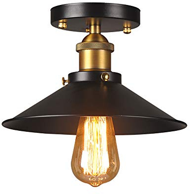 Mengjay Decke Licht Modern Vintage Industrial Metal Schwarz Bronze Loft Bar Decke Licht Schatten Retro-Anhänger Light (Durchmesser 26cm)