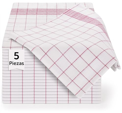 Blumtal Ensemble de torchon cusine Premium 50x70 cm en Coton - Lot de 5 - qualité certifiée Oeko-TEX - torchon Vaisselle - lavables jusqu'à 95°C - Ultra Absorbant - Design élégant à Carreaux - Rouge