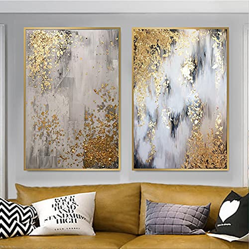 Abstrakte Wandkunst Goldenes Ölgemälde für Wohnzimmer Abstrakte Wandkunst Goldener Baum Poster Druck Blattgold Dekor 72x95cmx2pcs Ungerahmt