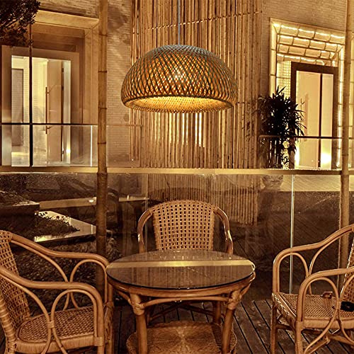 COCOL E27 Lampadario Retrò Intrecciato Rattan Bambù Naturale Lampade A Sospensione Legno Luce Regolabile Altezza Luci Sala Pranzo Soggiorno Camera Letto Cucina Decorazione Illuminazione,38cm