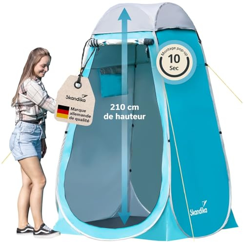 Skandika Camping Pop Up duschtält | omklädningstält med 210 cm stående höjd, silverbelagd, ogenomskinlig, separat golv, täckbart fönster med myggnät, duschfäste | toaletttält