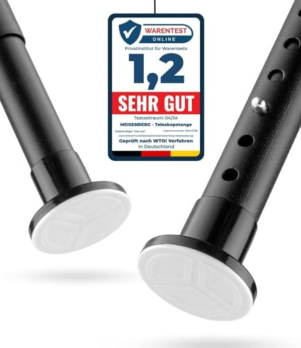 MEISENBERG Klemmstange für Gardinen 210-260cm, Matt Schwarz, Ø 25 mm, Teleskop Gardinenstange ohne Bohren - Teleskopstange für Vorhänge, Dusche, Türöffnungen und Kleiderschrank