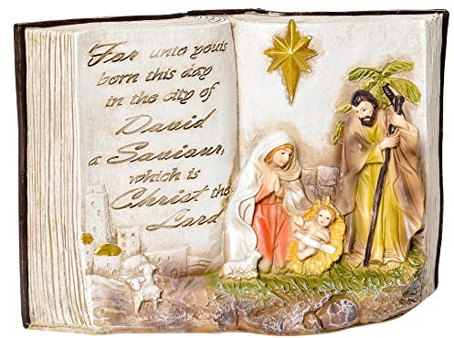 HOMCOM Presepe di Natale con Statuine 3D e Incisione, Natività, Decorazione Natalizia in Resina, 21.5x9.5x14cm
