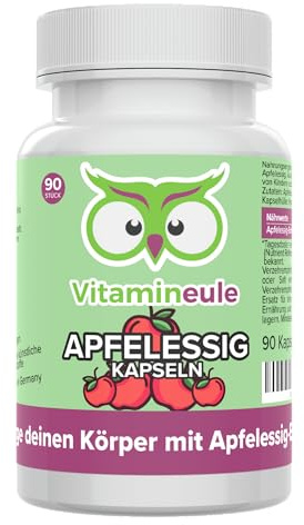 Apfelessig Kapseln - hochdosiert 500 mg - Produktion in Deutschland - Pulver ohne Zusatzstoffe & laborgeprüft - naturbelassen & naturtrüb - Vitamineule®