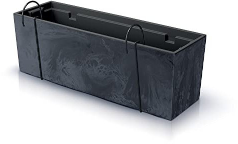 R.G. Blumenkasten Blumentopf Balkonkasten mit Aufhängung Geländerkasten Pflanzkasten Beton Optik Urbi Effect mit Pflanzeinsatz und Halterungen (600 Anthrazit)