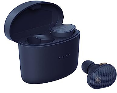 Écouteurs Yamaha TW-E5B True Wireless, Bluetooth AptX adaptive avec un boîtier de charge. Son authentique, Mode jeu, Son ambiant, Confort d'écoute et Microphone intégré, Bleu