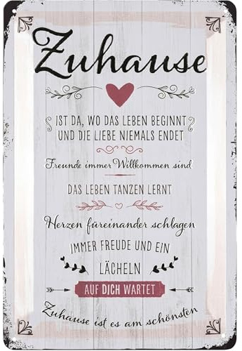 LANOLU Retro Blechschild Zuhause ist es am schönesten, Geschenk zum Einzug oder Richtfest, Metallschilder Familienregeln Holzschild Optik 20x30cm