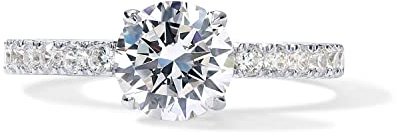 PAVOI Rhodium Plated Round Cut Cubic Zirconia Eternity Engagement Rings for Women - Fake Wedding Ring for Women - Statement Solitare Stone Promise Band, Size 5