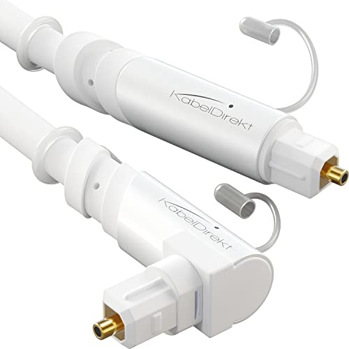 KabelDirekt – Cable optique audio coudé à 90° avec 0% de perte de signal – 12,5m – Câble TOSLINK blanc (S/PDIF, câble fibre optique pour home cinéma, amplificateurs, PS4, Xbox)