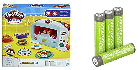 Play-Doh Horno Magico (Hasbro B9740EU4), Exclusivo en Amazon & Amazon Basics - Pilas AAA Recargables, precargadas, Paquete de 4 (el Aspecto Puede Variar)