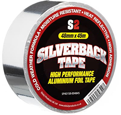 STICK2 SILVERBACK ALUMINIUM FOIL COLD WEATHER ADHESIVE HEAT AND LIGHT REFLECTIVE FOIL TAPE - 48MM X 45M - SINGLE (1 roll)