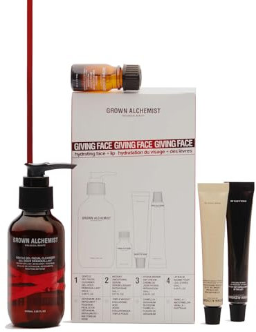 Grown Alchemist Giving Face, Feiertags-geschenkset & Sparpaket - 5ml Glättendes Serum, 12ml Hydra-Reparatur Tagescreme, 12ml Feuchtigkeitsspendender Lippenbalsam, 100ml Sanfter Gel-Gesichtsreiniger