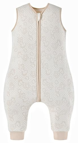 Chilsuessy Baby Schlafsack mit Füße 2.5 Tog Ganzjahres Schlafsack (CPC-Zertifizierung) Baby Schlafsäcke Babyschlafsack mit Beinen für Säugling Kinder, Khaki Giraffe, 100cm/Baby Höhe 110-120cm