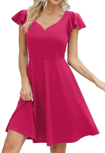 Missufe Abito da cocktail elegante vintage per donna - Corto - Linea A - Scollo a cuore, rosa caldo, XL