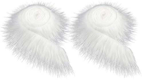 2 Streifen weißer Pelzstoff, Kunstpelzstoff, weißer Kunstplüschstoff, Dekostoff Seide, flauschiges Bastelfell, Pelzstoff, Zwergenbart, Spielzeug-Kunststoff, Bastelarbeiten