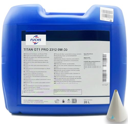 20 L Fuchs Titan GT1 2312 0W-30 | kompatibel mit PSA B71 2312 | ACEA C2 | Motorenöl | Motoröl | Ölwechsel | Öl | SAE 0W30 | mit Trichter