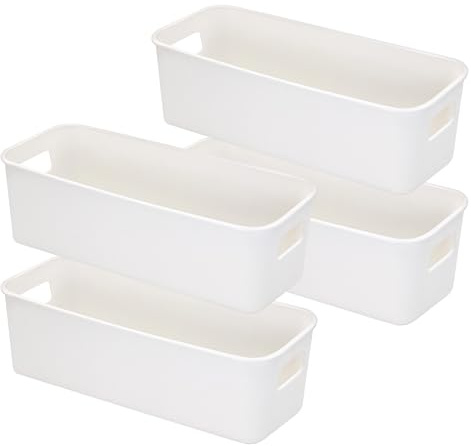 LYLIDIA 4 Stück Aufbewahrungsbox Klein Schmal 30cm, Kunststoffbox Organizer Box Aufbewahrung, Aufbewahrungskorb Kisten Schrank Schubladen Ordnungsboxen Basket Körbchen für Bad Küche (4 Stück Weiß)