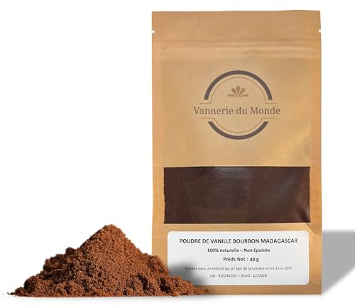 Poudre de Vanille Premium de Madagascar – 40g - 100% Vanille Bourbon Naturelle - Arôme Intense & Parfum Gourmet - Idéale Pâtisserie, Dessert & Cuisine - Qualité Professionnelle Sans Additif
