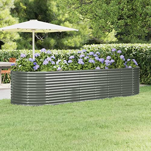 ShGaxin Hochbeet Pulverbeschichteter Stahl 322x100x68 cm Grau, Palettenrahmen, Hochteich, Gemüsebeet, Kräuterregal Balkon, Blumenbeet, Kräuterspirale, Tomatenbeet, Pflanzhochbeet - 319069