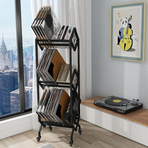 VEDECASA DJ Vinyl Record Schallplatten Plattenständer Regal Vinyl Regal mit 3-stöckiges Speicherhalter Rack LP Storage Display Ständer Regals Plattenspieler für Wohnzimmer Schallplattenständer