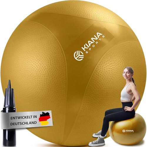 KIANA SPORTS Gymnastikball & Sitzball – Yoga Ball für Fitness & Büro | in 4 Größen, Rutschfester Fitnessball mit Noppen, Deutsche Entwicklung, Hohe Belastbarkeit, inkl. Pumpe & Übungsplan