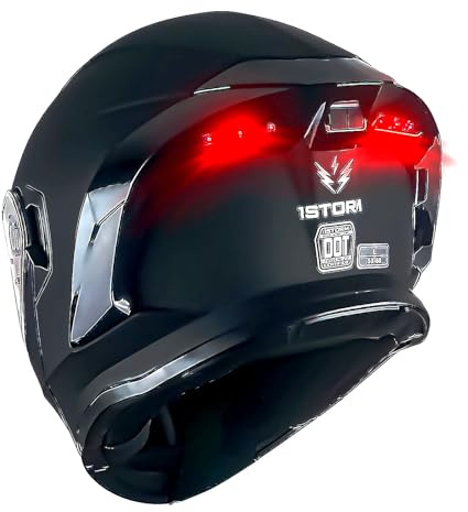 1Storm New Motorcycle Bike Modular Full Face Helmet Dual Visor Sun Shield with Rechargeable LED Tail Light: LED-X90 Matt Black