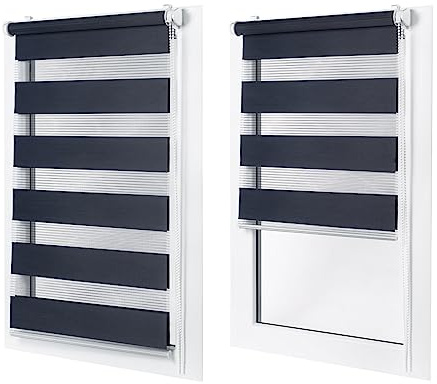 Doppelrollo ohne Bohren – Sichtschutz und Sonnenschutz, Klemmfix – Marineblau, 80 cm breit (Stoffbreite) x 150 cm hoch (Fensterhöhe) – Duo Rollo für Fenster/Tür, lichtdurchlässig/verdunkelnd