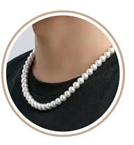 Halora Perlenkette Herren Damen Perlen Choker Kette 50cm Lang Weiße Perlenkette Pearl Necklace Herrenschmuck Geschenke Mens Jewellery Perlen 6mm