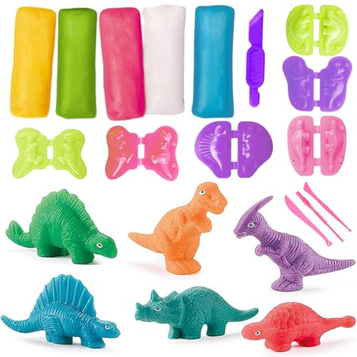 GmwyCzV 15 Stück Knete Zubehör Set, Dino Knetwerkzeug für Kinder mit Modelliermasse, Knete Set, Plastilin Kinderknete Knetwerkzeug Kinder, Geschenk für Jungen und Mädchen im Alter von 2-12 Jahren