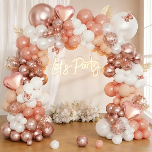 QIFU Luftballon Geburtstag Rosegold, 124 Stück Ballon Girlande Retro Rosa | Luftballons Girlande Rosa Gold Ballonbogen für Geburtstag Hochzeit Mädchen Jubiläum Party Valentinstag Verlobungsdeko