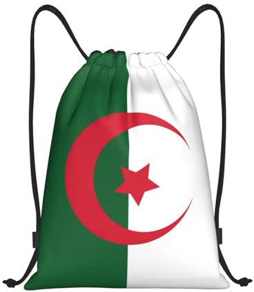 Tunnelzug Gymsack Flagge Von Algerien Druck Zuziehbeutel wasserdichte Kordelzug Sportbeutel Verstellbar Gymnastikbeutel, Für Yoga, Schwimmen, 36x42cm