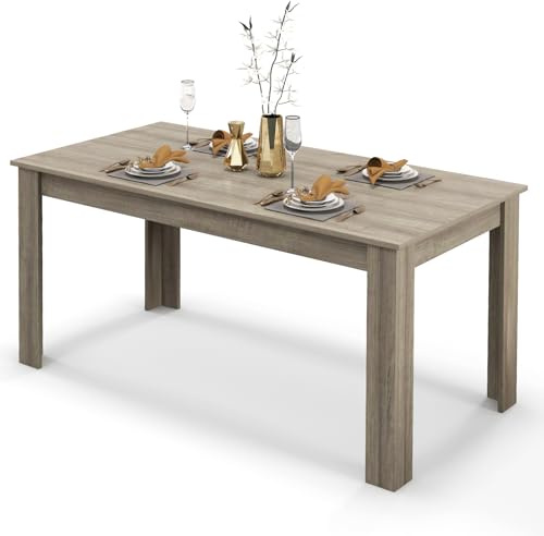 GIANTEX Tavolo da Pranzo da 160 cm per 8 Persone, Tavolo da Pranzo Fisso con Robuste Gambe a L, Tavolo Moderno per Cucina e Sala da Pranzo, Nero (Grigio)